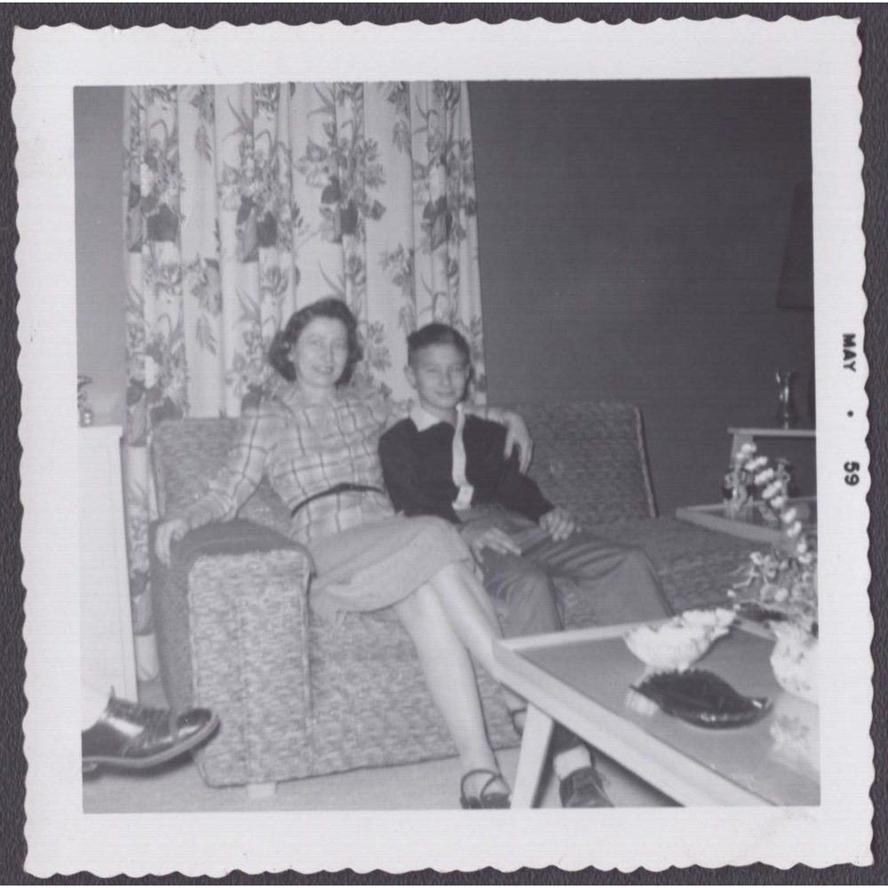 Vintage Snapshot Photo 1959 Mother Son Living Room Mid Century Decor